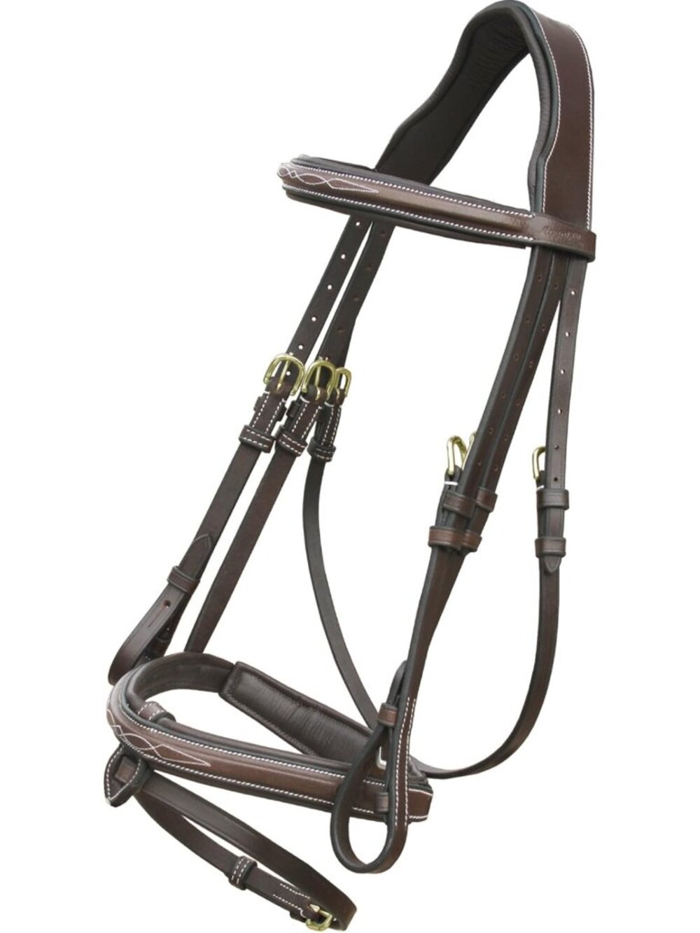 Premium Jumping Bridle for Horses - Removable Flash Noseband, Rubber Reins